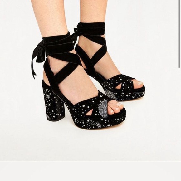 ZARA Cestial star print velvet platform sandals